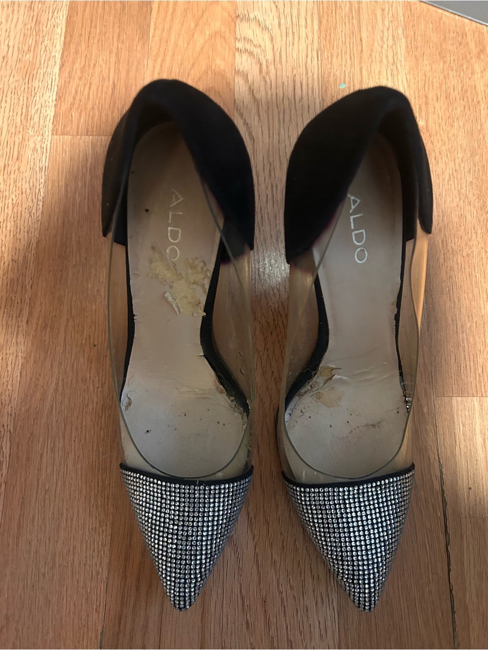 Aldo Black Pumps with Silver Rhinestone Pointed Toes